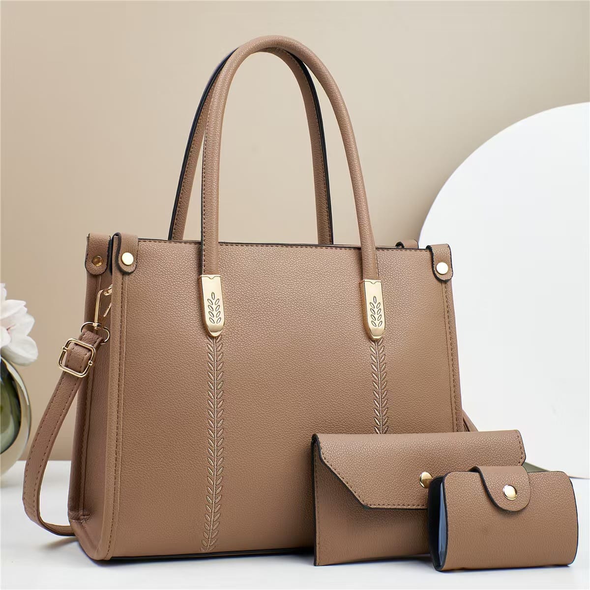 3-Piece Structured Tote Bag Set with Wallet & Cardholder — image 1