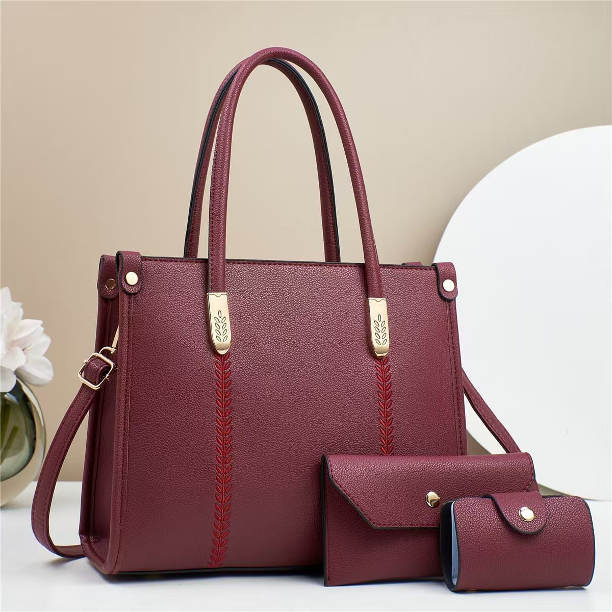3-Piece Structured Tote Bag Set with Wallet & Cardholder — image 2