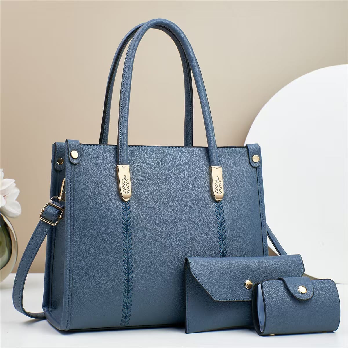 3-Piece Structured Tote Bag Set with Wallet & Cardholder — image 3