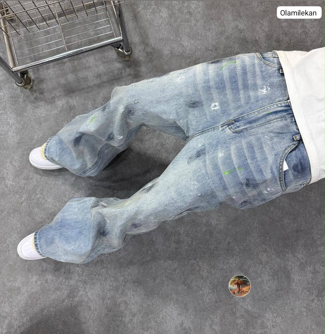 Asake Distressed Paint-Splatter Oversized Baggy Jeans — image 1