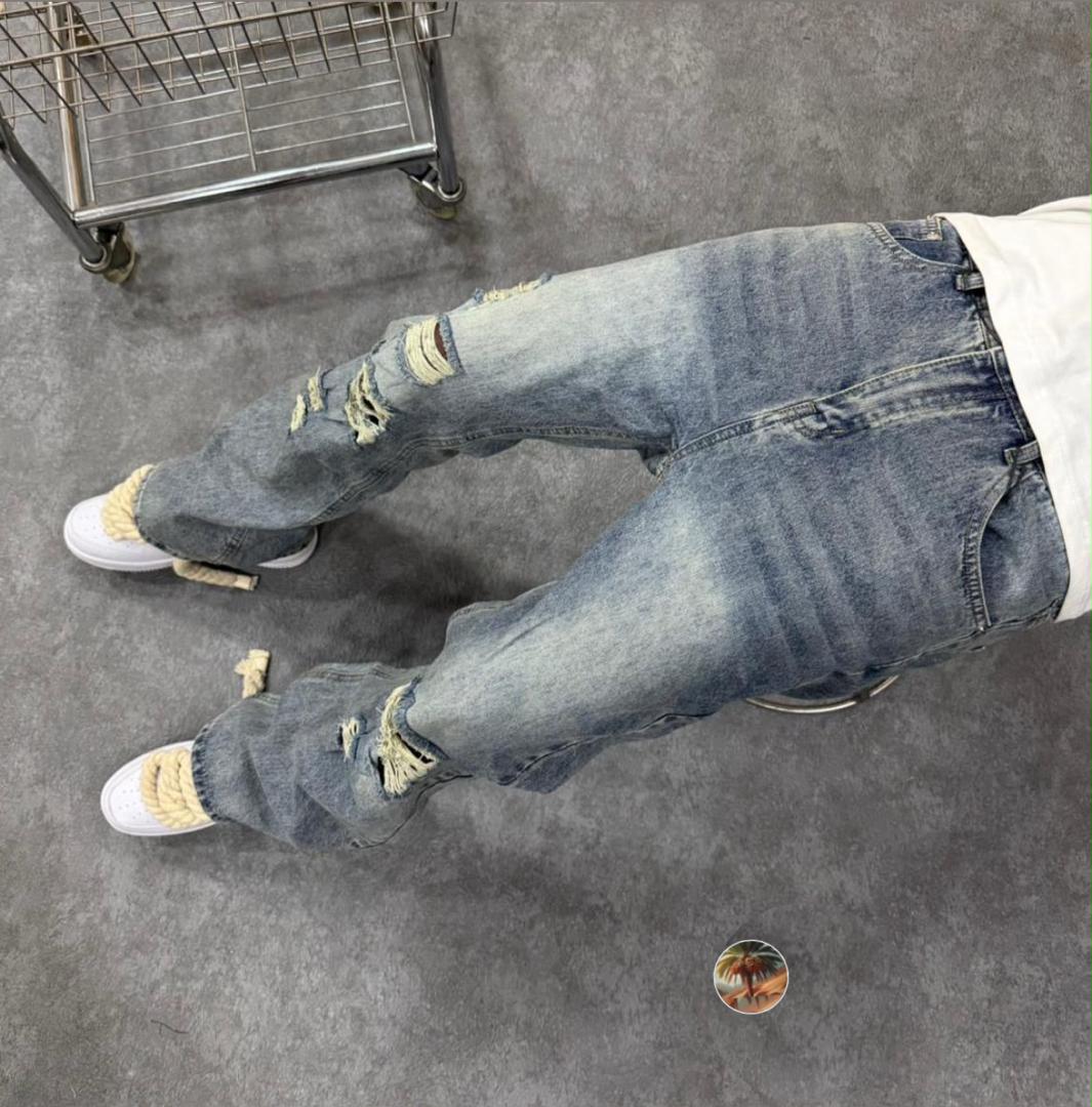 Asake Distressed Paint-Splatter Oversized Baggy Jeans — image 3
