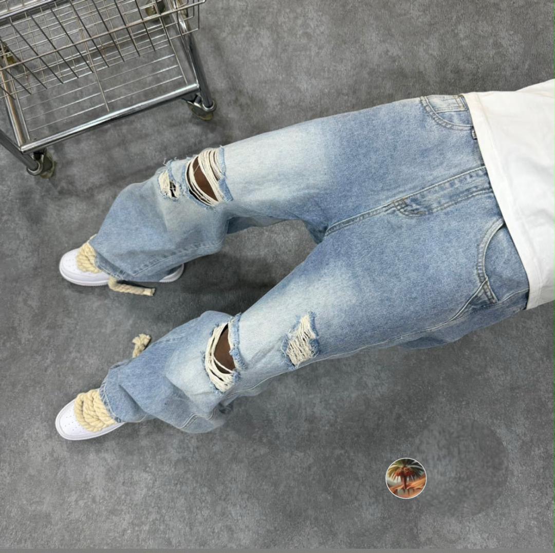 Asake Distressed Paint-Splatter Oversized Baggy Jeans — image 4