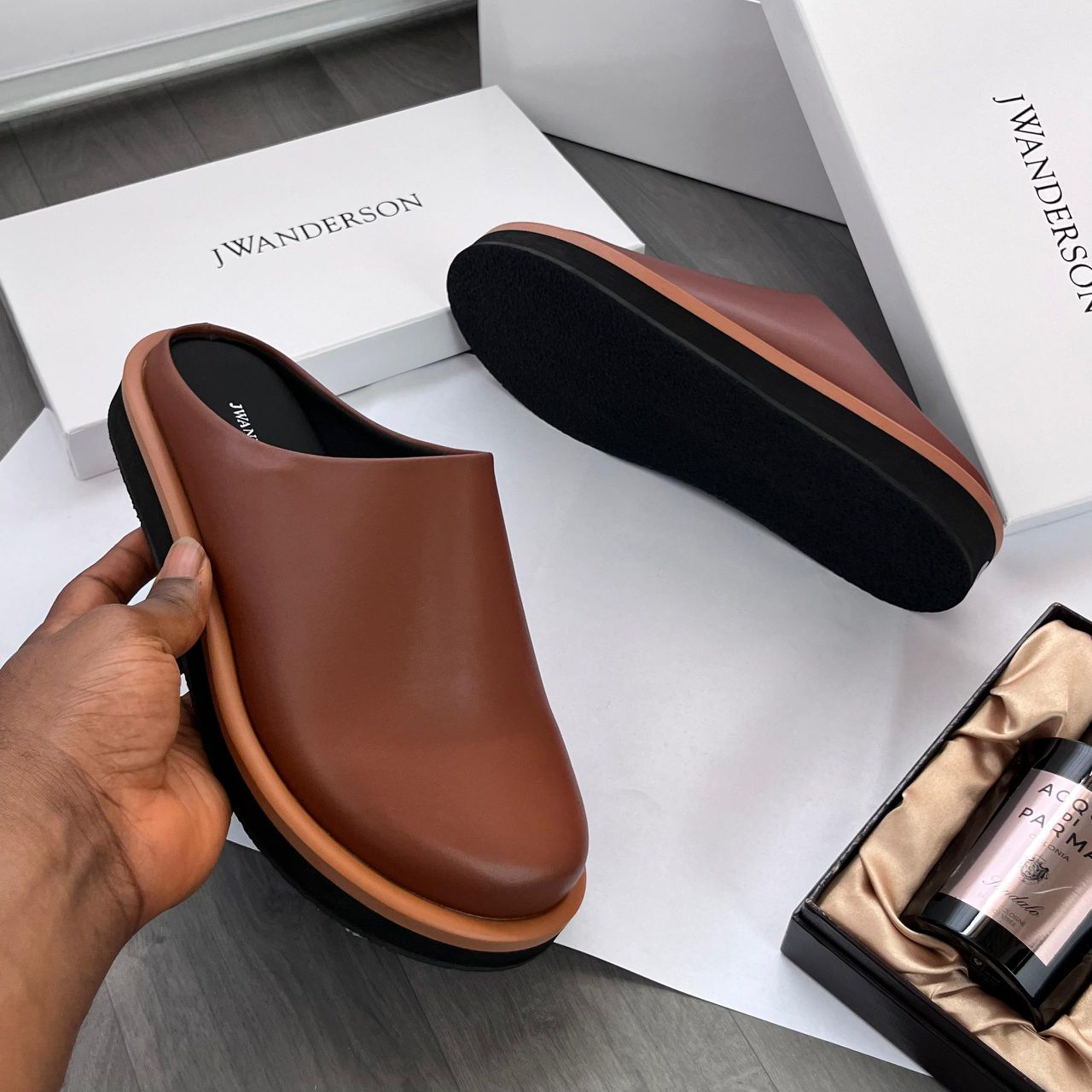 Balenciaga Men’s Cosy BB Leather Slipper Mules — image 4