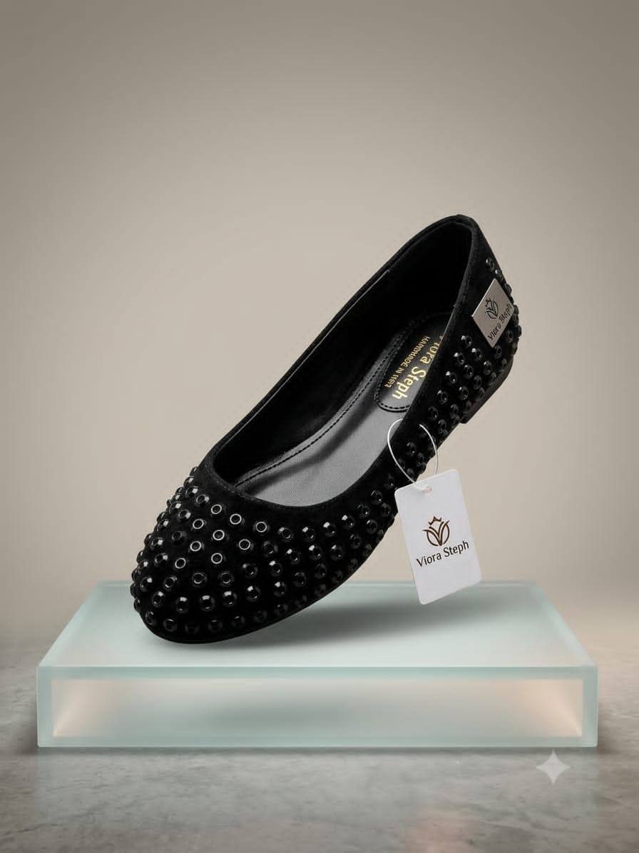 Black Suede Ballet Flat with Silver Grommet Studs — image 2