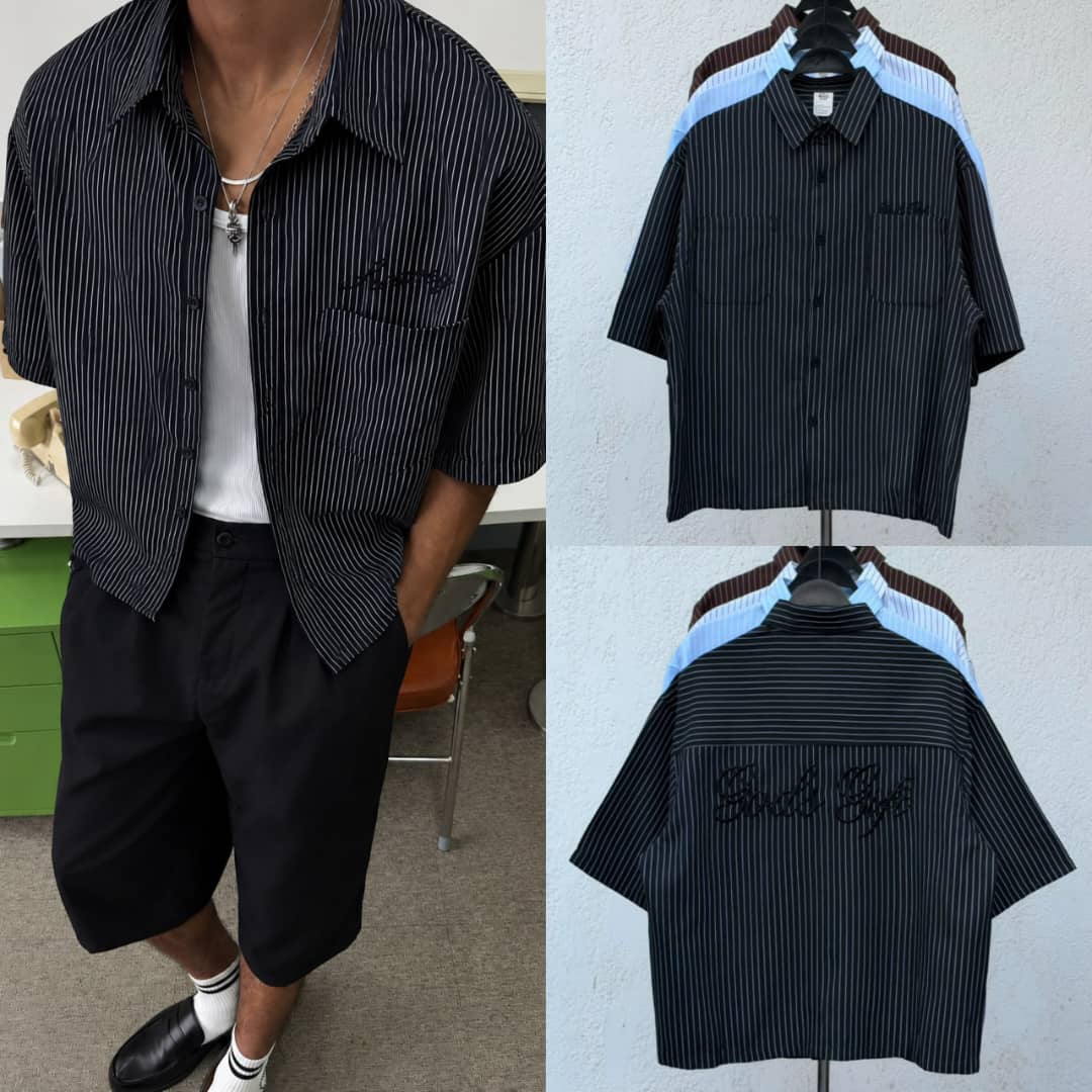 Boxy Striped Streetwear Button-Up Shirt — image 2