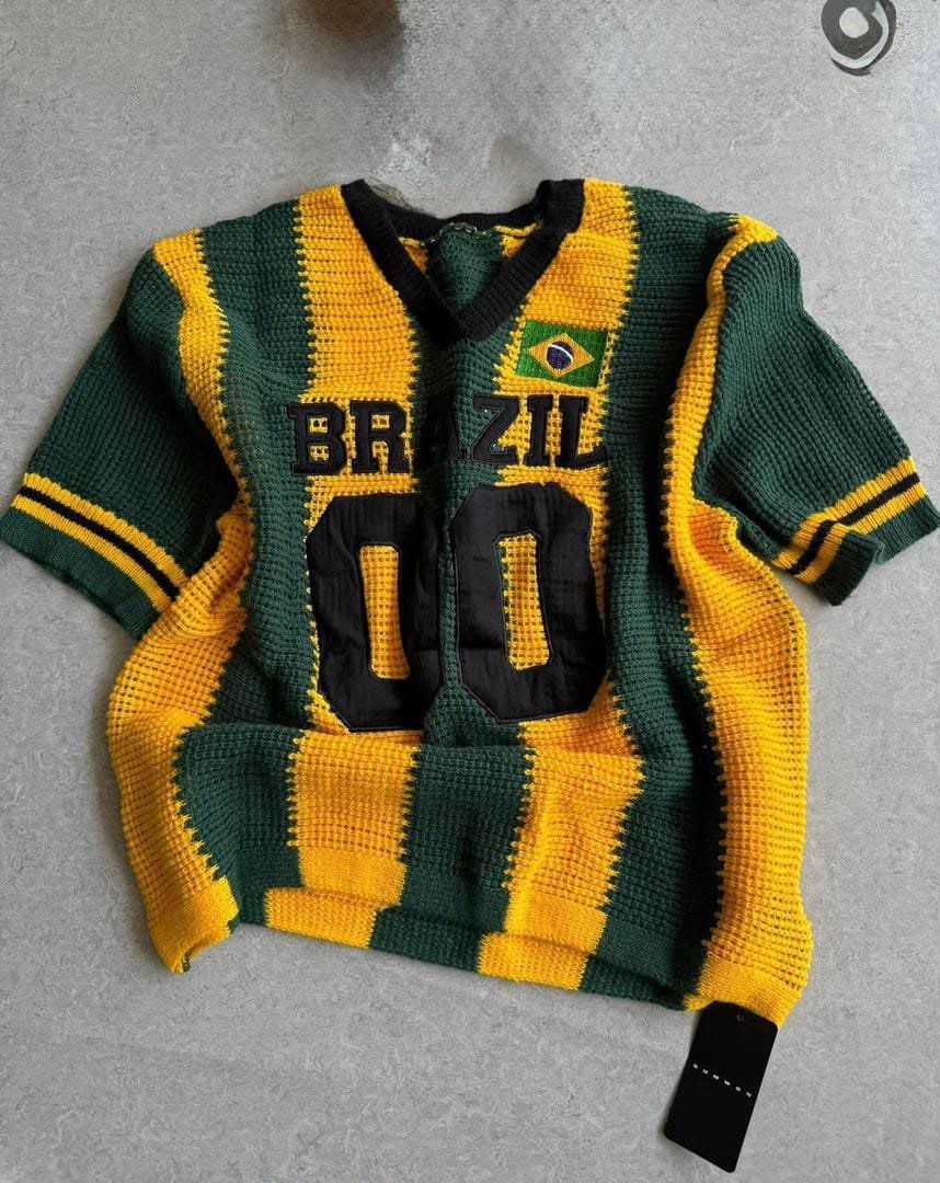 Brazil Crochet Knit Jersey Top Green & Yellow