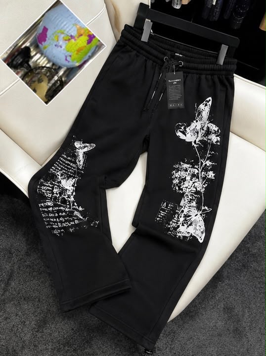 Butterfly Print Graphic Jogger Pants – Black & Grey