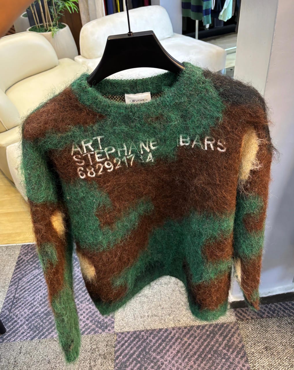 Camo Mohair Knit Sweater with Graphic Text Print — image 1