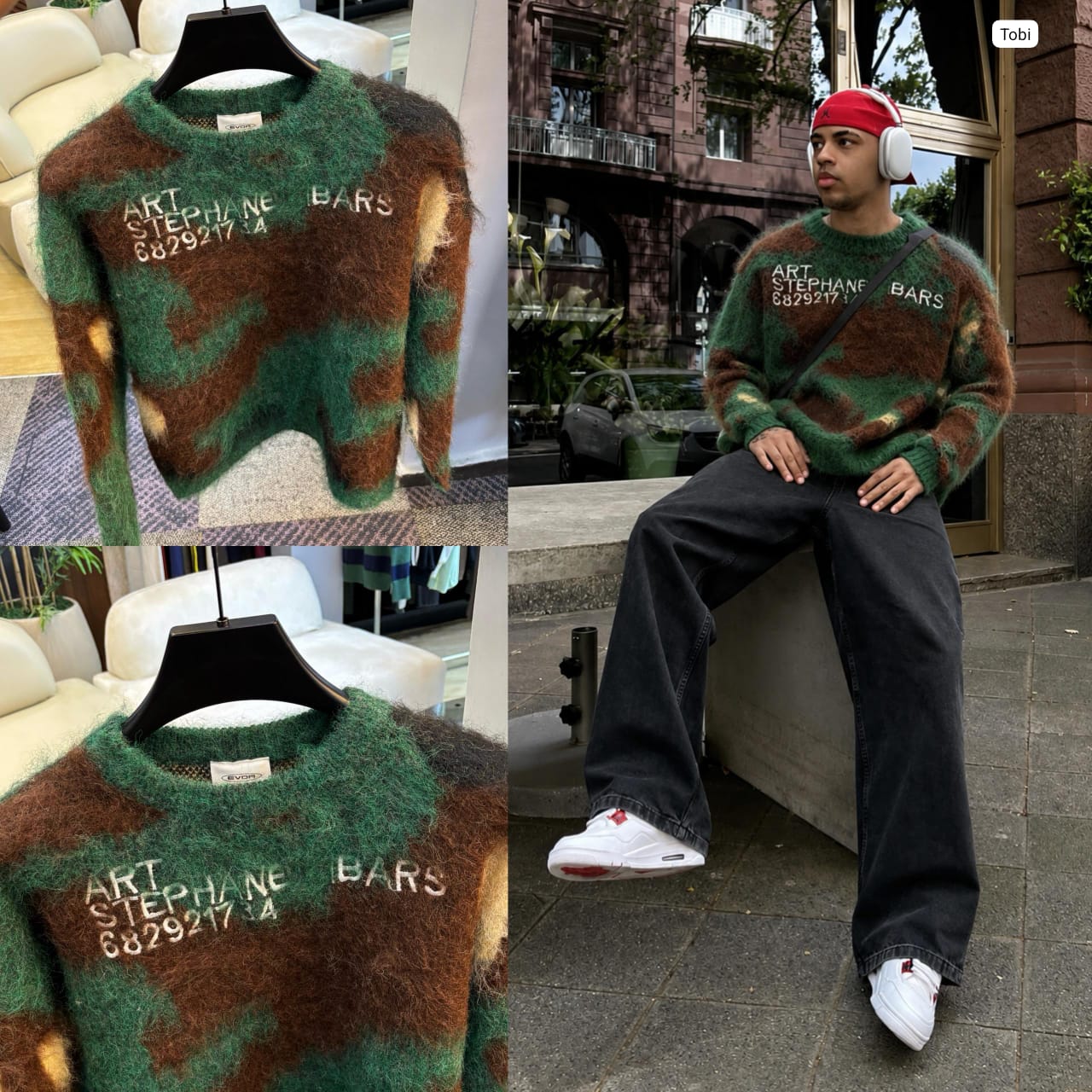 Camo Mohair Knit Sweater with Graphic Text Print — image 2