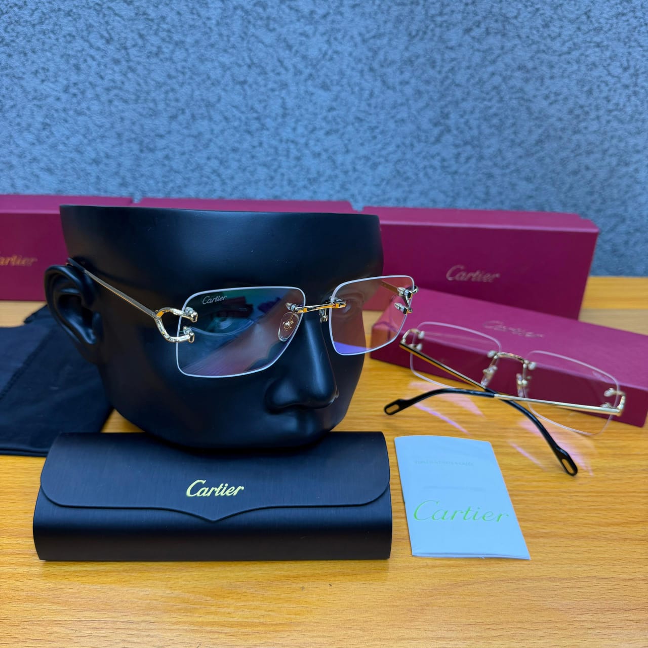 Cartier Rimless Rectangle Sunglasses – Gold Hardware