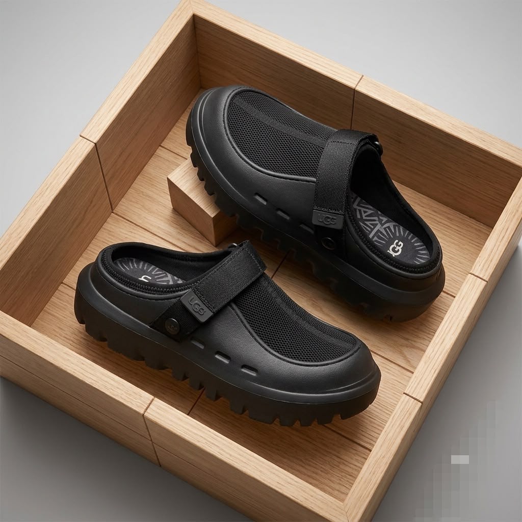Chunky Clog Mule with Mesh Upper & Tread Sole