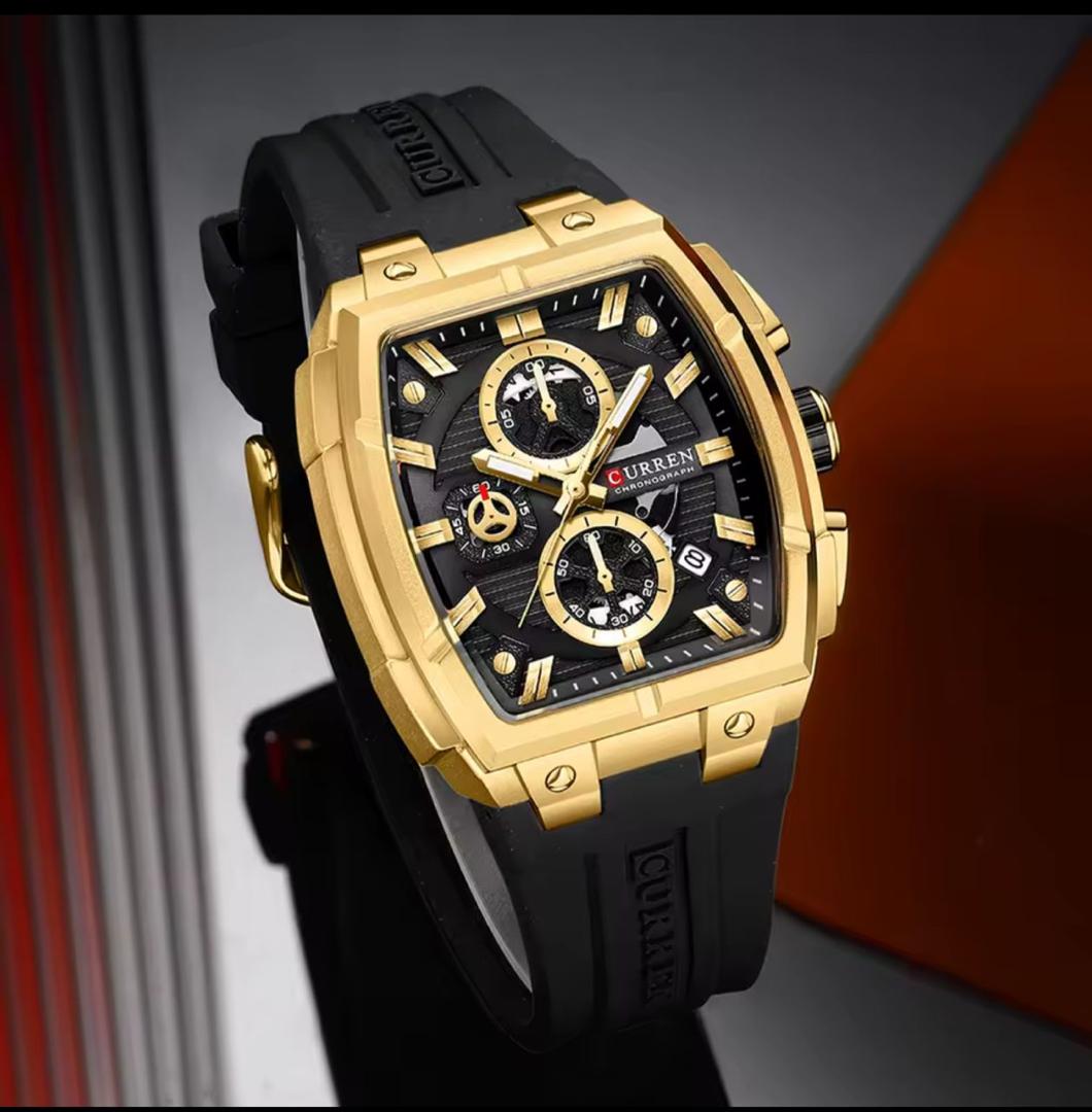 Curren Tonneau Chronograph Watch with Silicone Strap