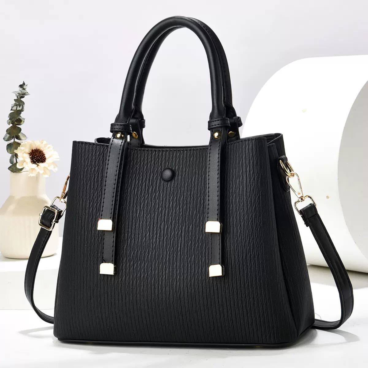 Elegant Textured Faux Leather Satchel Handbag with Detachable Crossbody Strap — image 1