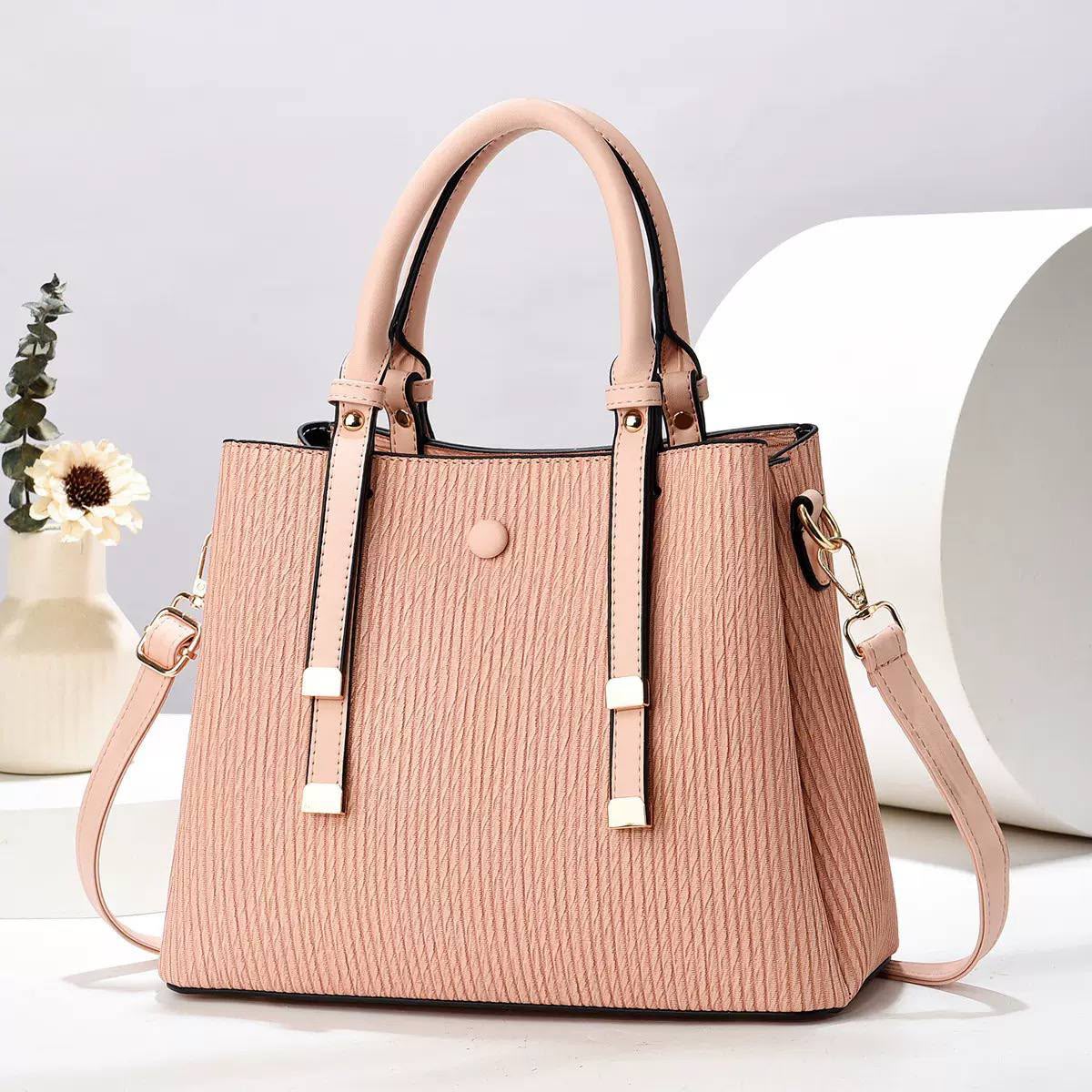 Elegant Textured Faux Leather Satchel Handbag with Detachable Crossbody Strap — image 2