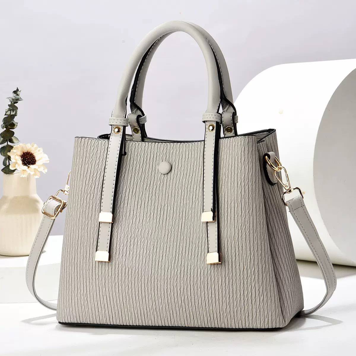 Elegant Textured Faux Leather Satchel Handbag with Detachable Crossbody Strap — image 4