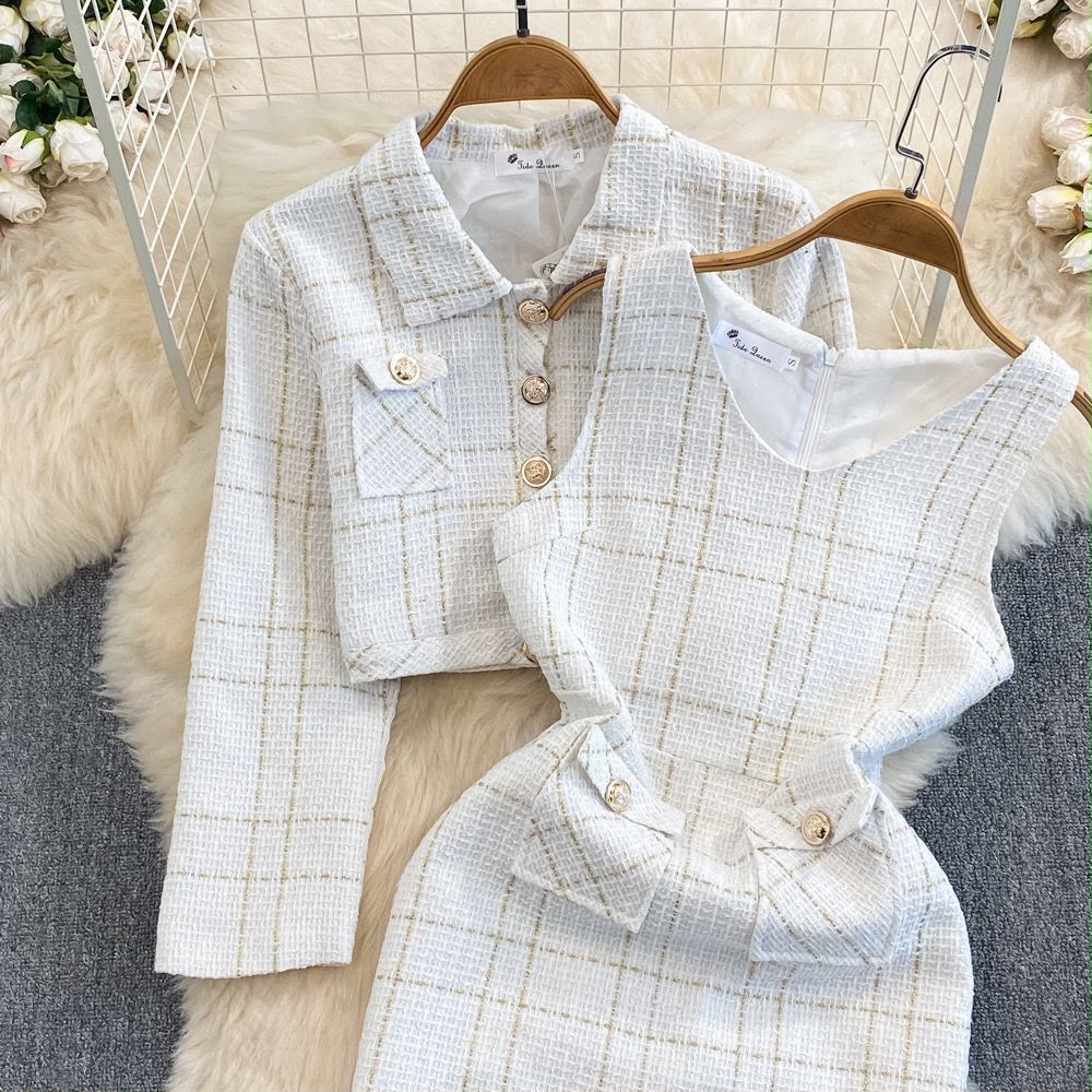 Gold-Thread Tweed Jacket & Mini Skirt Co-ord Set — image 1
