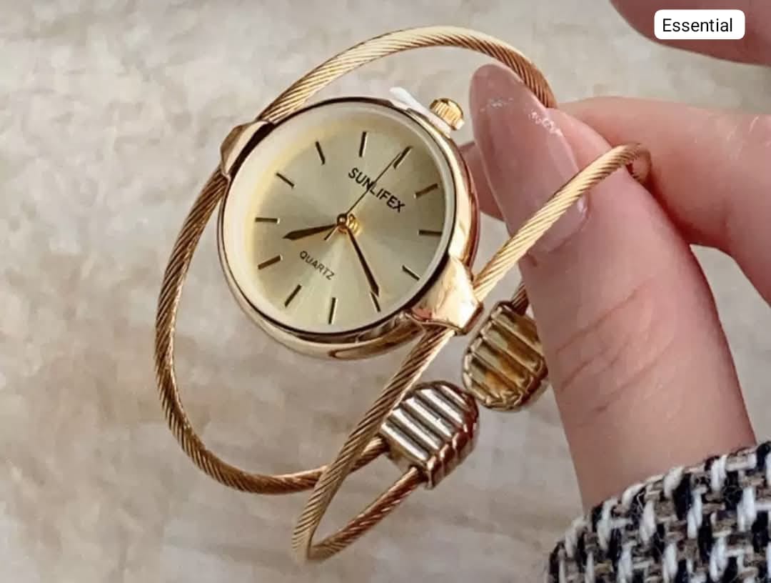 Gold Twisted Cable Bangle Bracelet Watch
