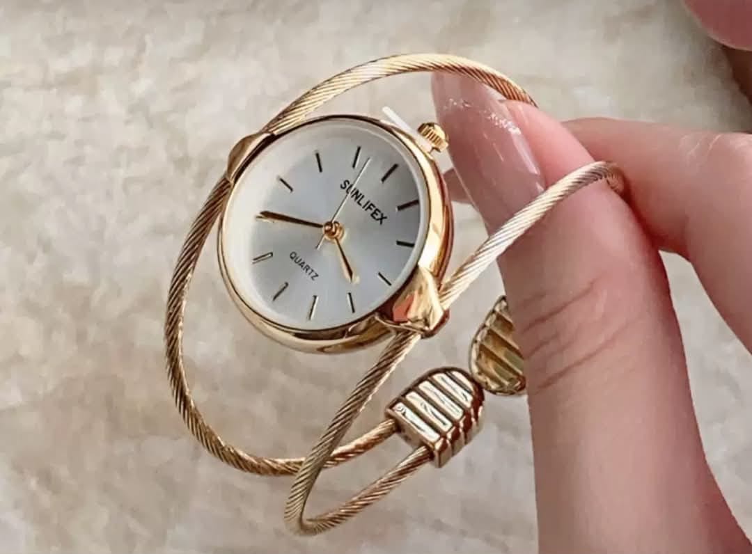 Gold Twisted Cable Bangle Bracelet Watch — image 3