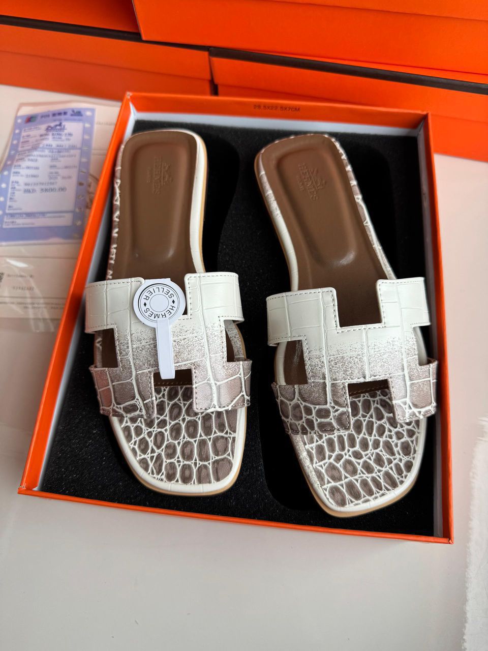 H-Strap Flat Slide Sandal in Embossed Leather — image 1