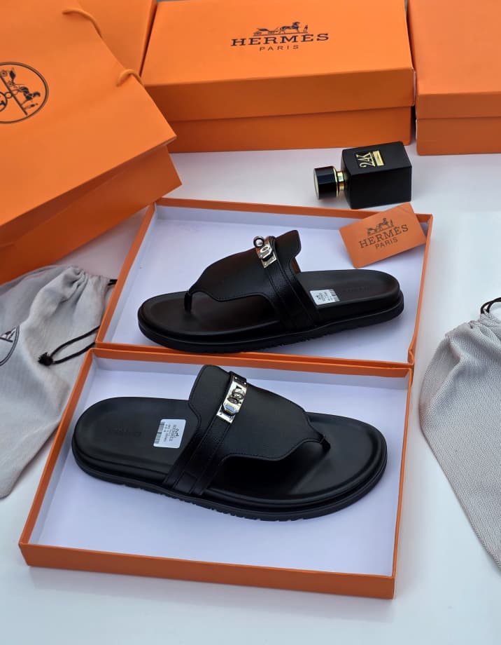 Hermès Empire Sandals in Black Calfskin Leather [myGemma]