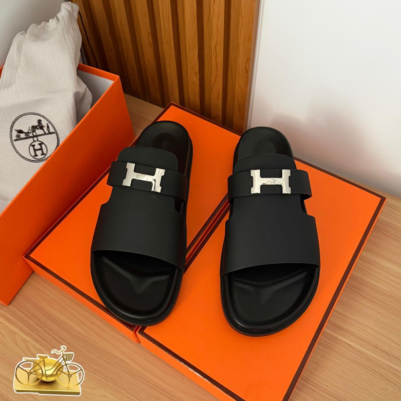 Hermès Extra Leather Techno-Sandal – Matte Black / Silver Hardware