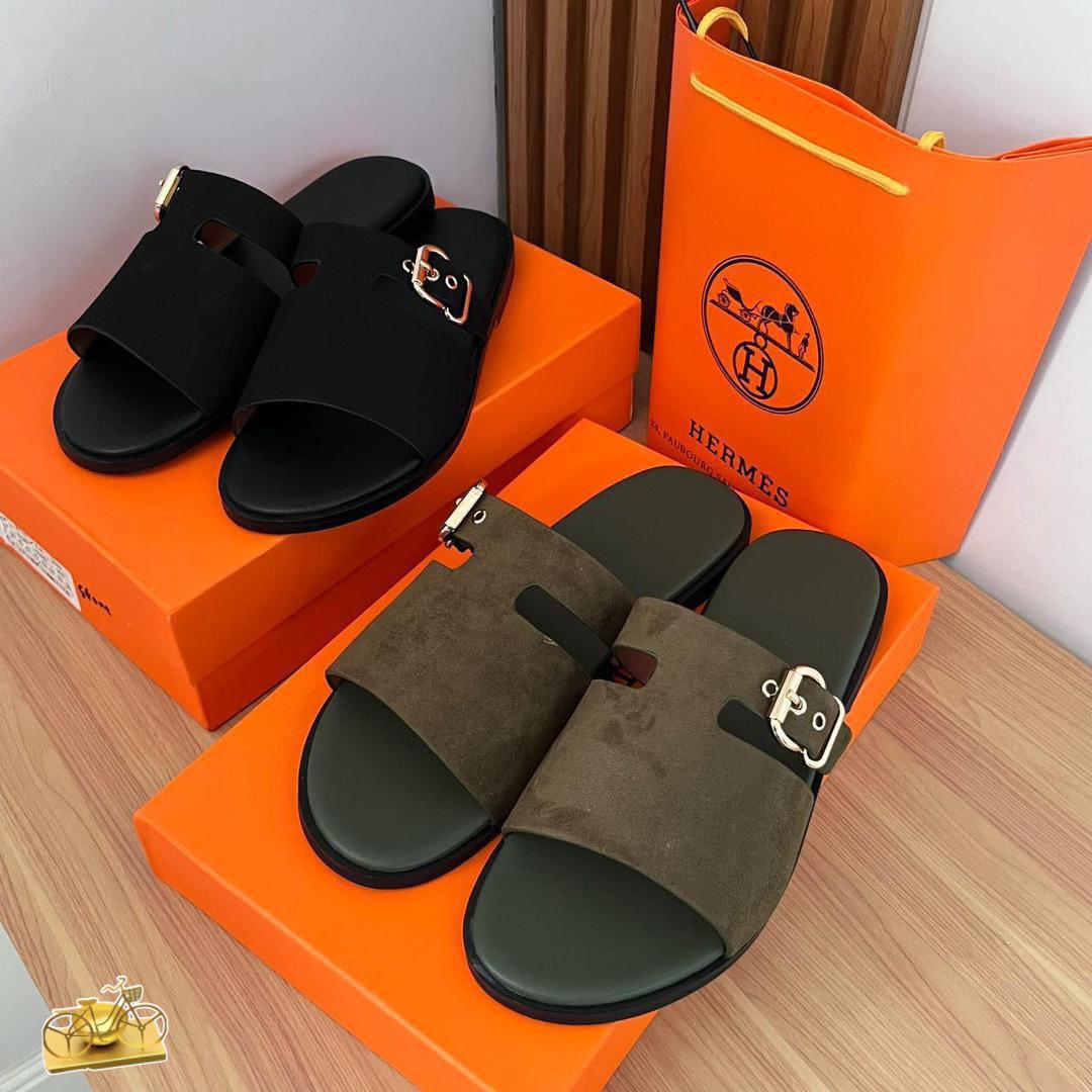 Hermès Gabriel Men’s Premium Cut-Out Leather Buckle Sandals (BOXED)