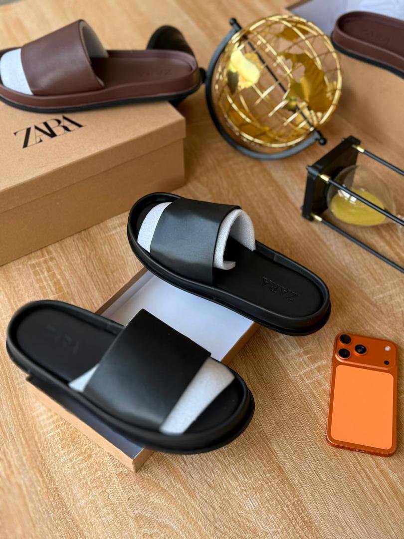 Leather Contrast-Strap Platform Slides (2 Colours) — image 3