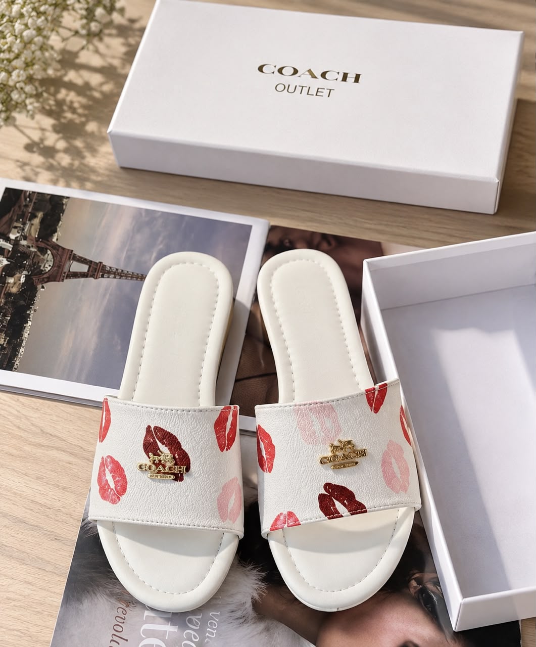 Lips Print Signature Strap Slide Sandals — image 3