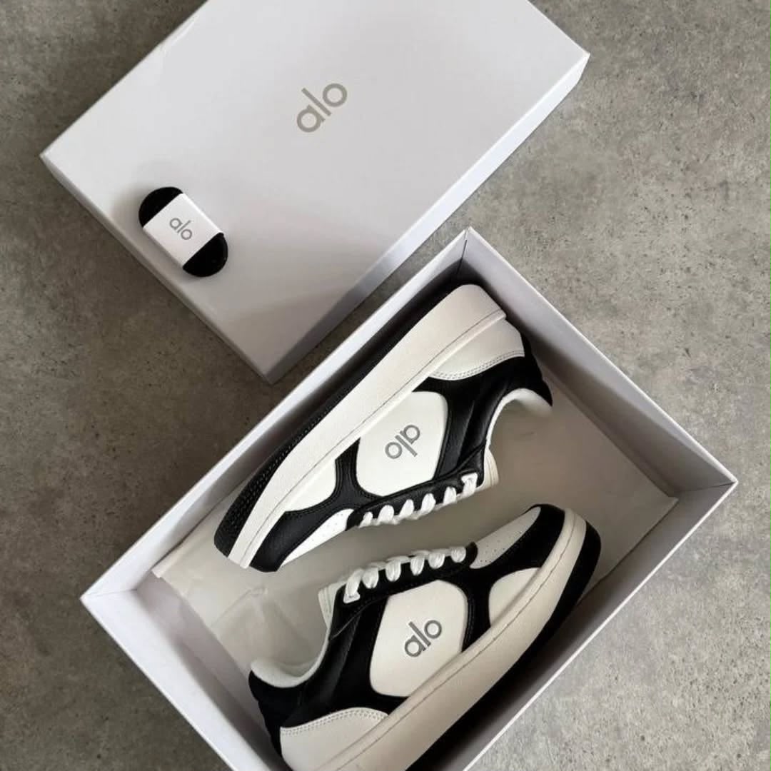 Low-Top Court Sneaker in White & Black Leather — image 1