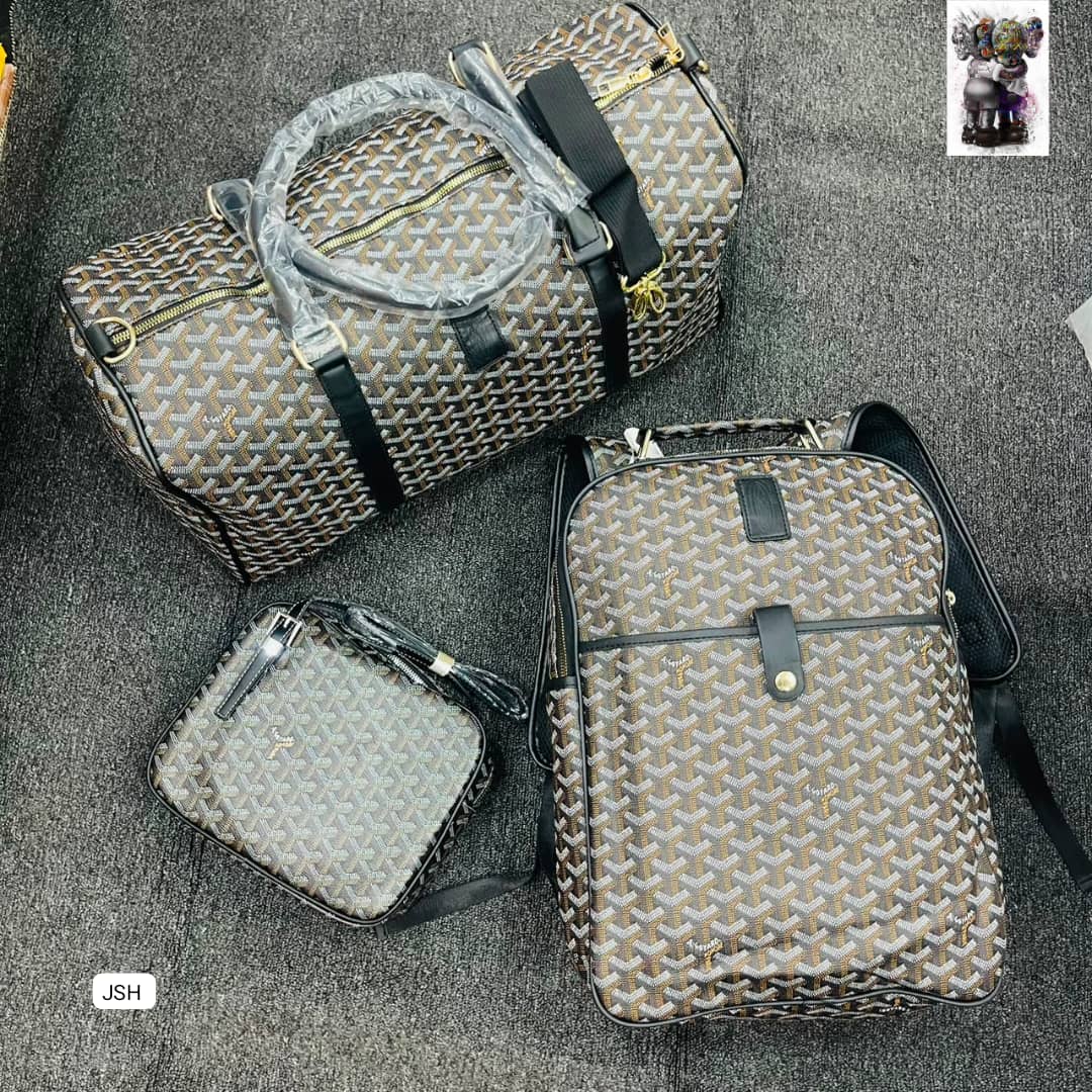 Luxury Chevron Pattern 3-Piece Travel Set – Premium Duffle Bag, Backpack & Crossbody Toiletry Pouch — image 1