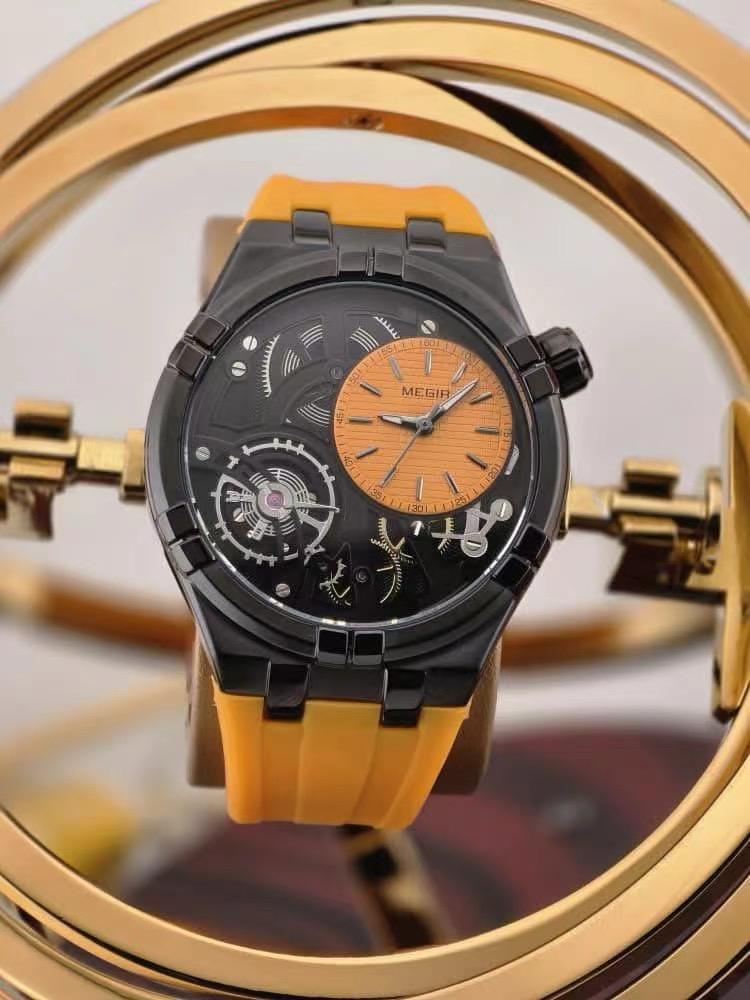 Megir Skeleton Dual-Dial Men's Watch with Rubber Strap — image 1