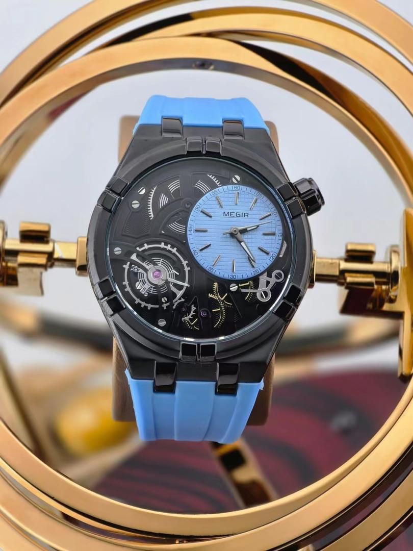 Megir Skeleton Dual-Dial Men's Watch with Rubber Strap — image 3