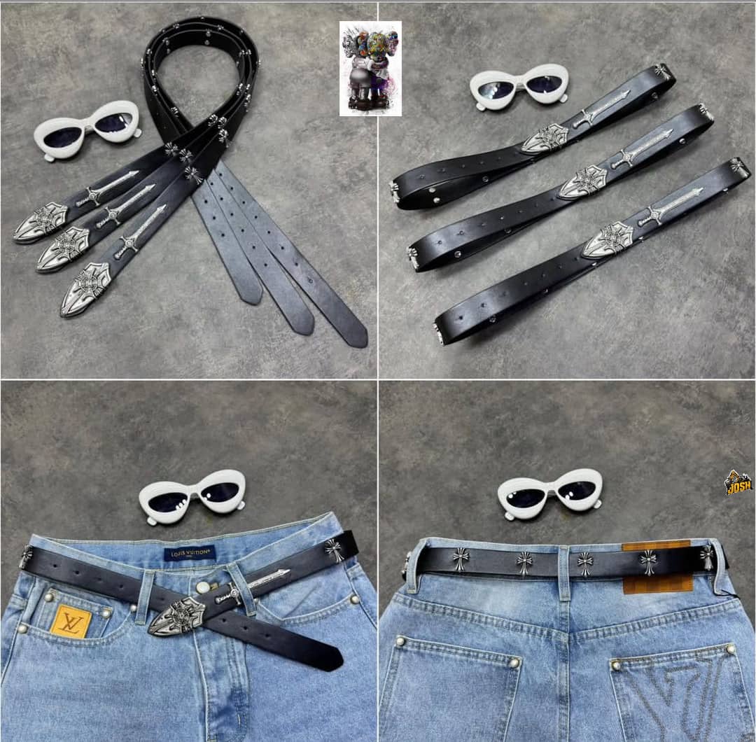 Men’s Gothic Dagger & Cross Studded Leather Belt – Retro Y2K Punk Hardware Waist Strap — image 1
