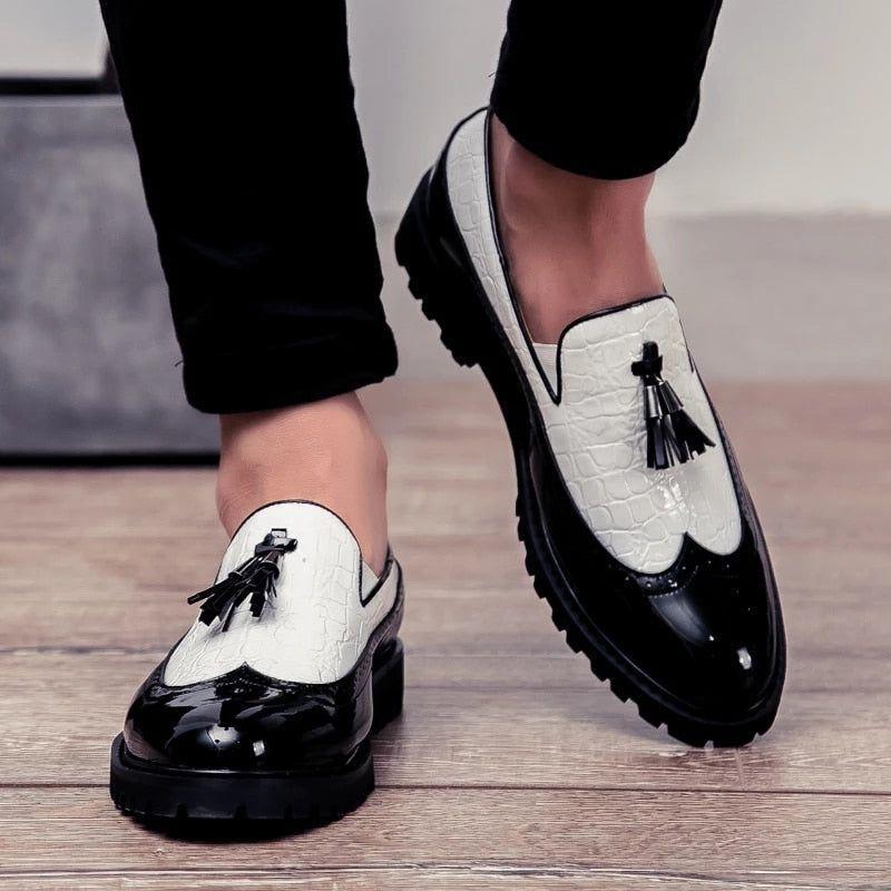 Men's Monochrome Wingtip Tassel Loafers — image 1