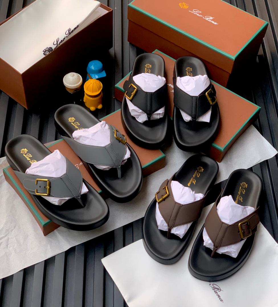 Men's Premium Leather Thong Strap Slides – Luxury Buckle Accent Cushioned Comfort Sandals — image 1