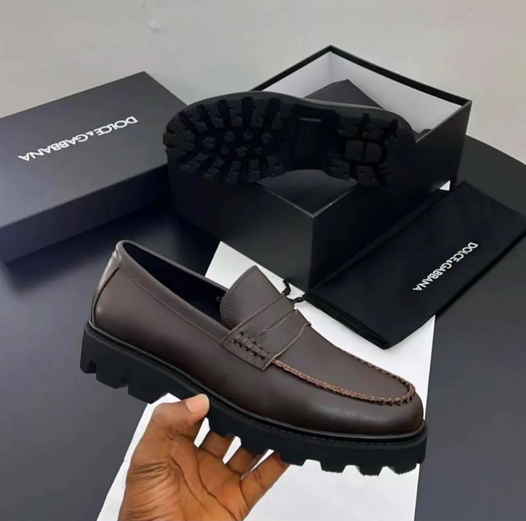 Men's Premium Matte Leather Penny Loafers – Chunky Lug Sole Smart-Casual Slip-On Dress Shoes — image 2