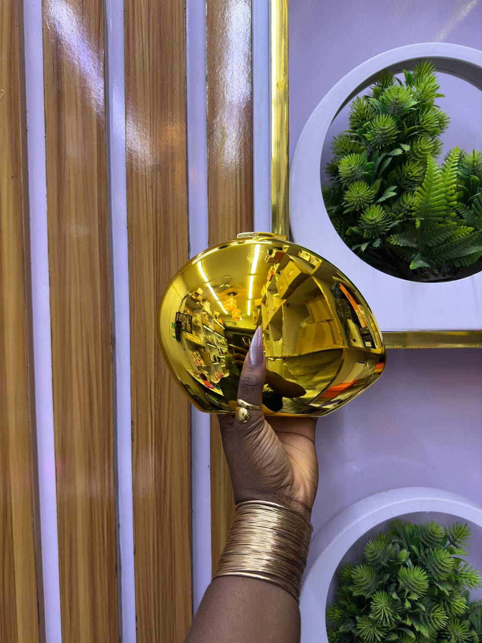 Mirror-Finish Metallic Dome Clutch Bag — image 1