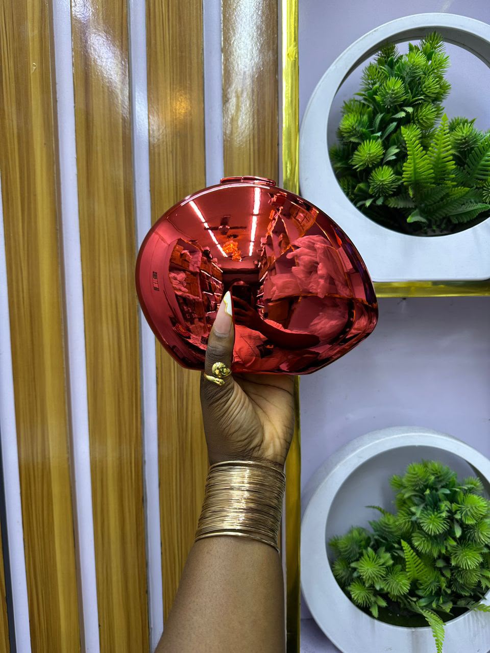 Mirror-Finish Metallic Dome Clutch Bag — image 2