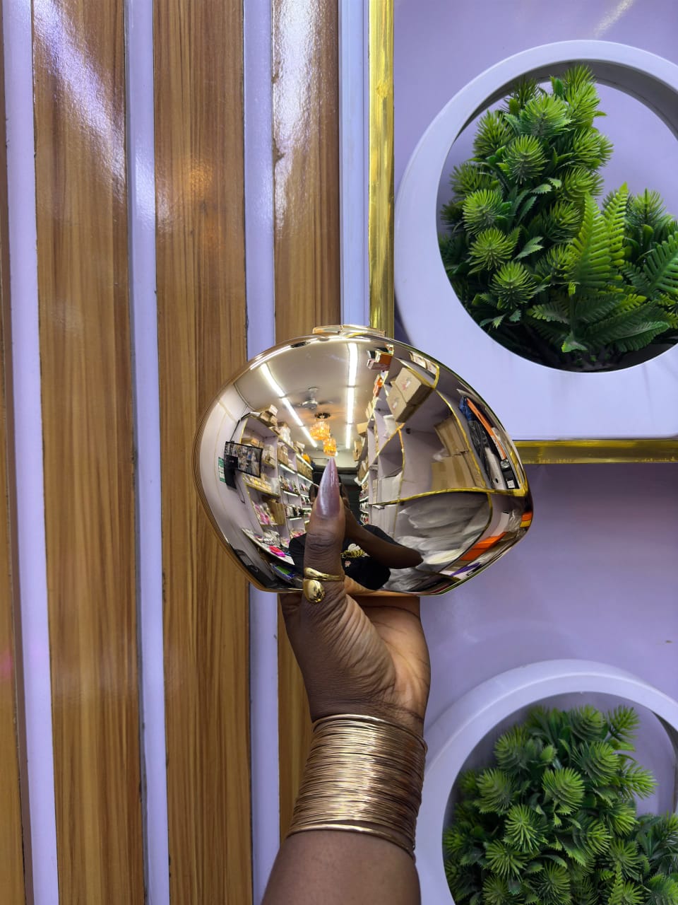 Mirror-Finish Metallic Dome Clutch Bag — image 3