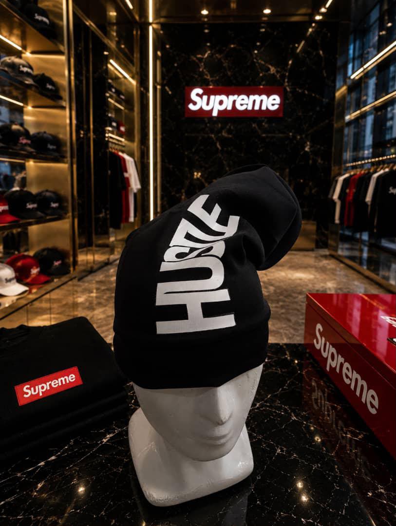 Oversized Graphic Slouch Beanie in Black — image 3