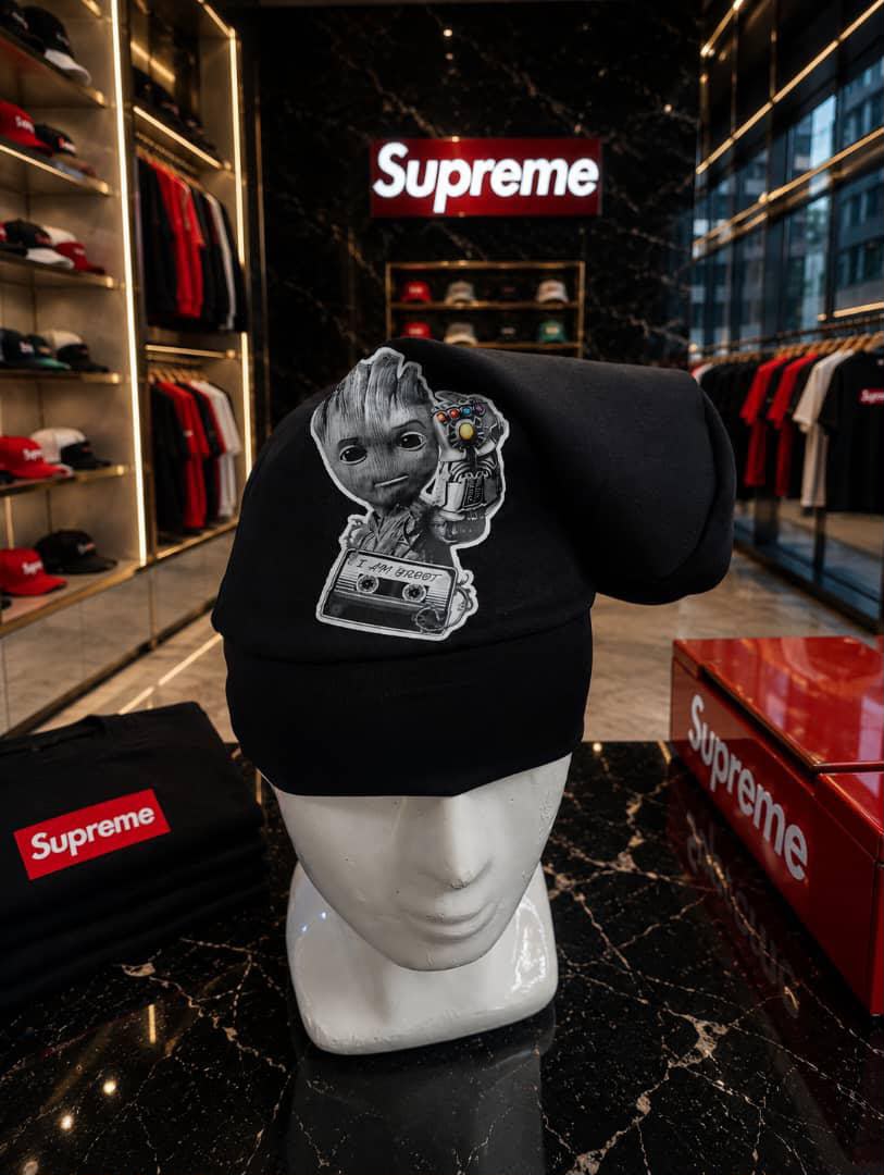 Oversized Graphic Slouch Beanie in Black — image 5