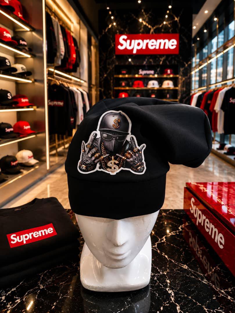 Oversized Graphic Slouch Beanie in Black — image 6