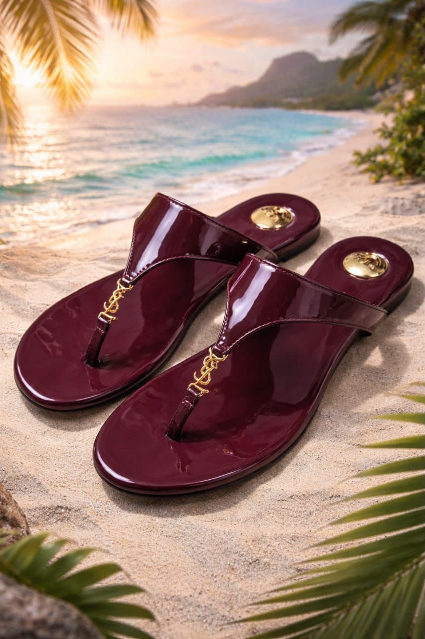 Patent Leather Thong Sandal with Gold Hardware — image 1