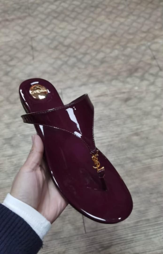 Patent Leather Thong Sandal with Gold Hardware — image 3