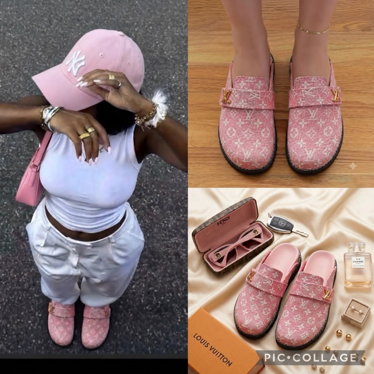 Pink Monogram Print Mule Loafer with Gold Buckle — image 3