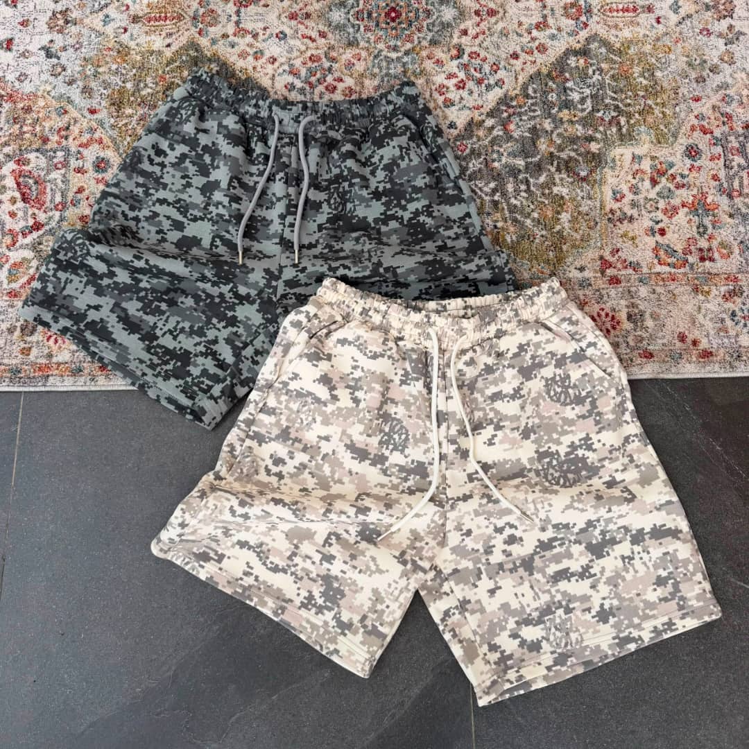 Pixelated Digital Camo Streetwear Mesh Shorts — image 1