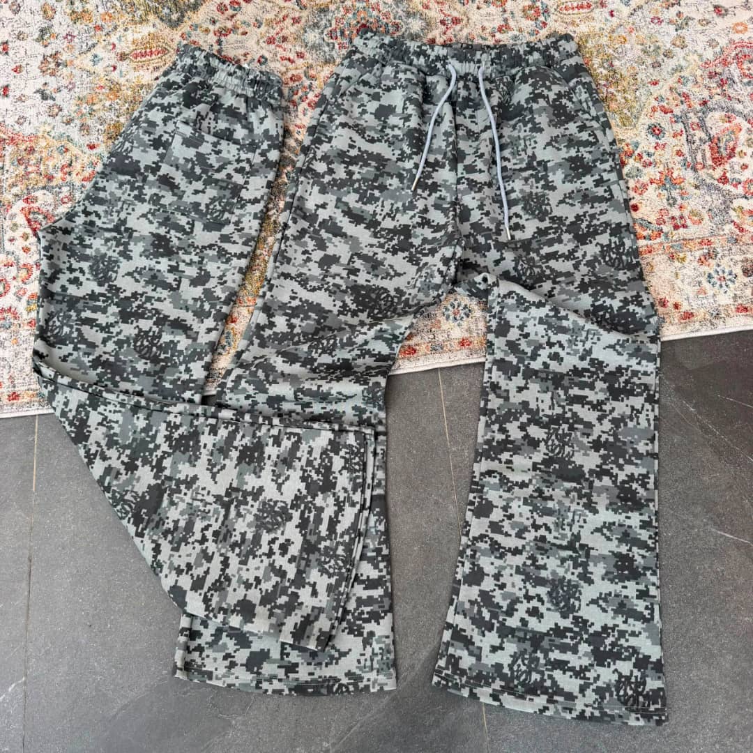 Pixelated Digital Camo Wide-Leg Sweatpants — image 1