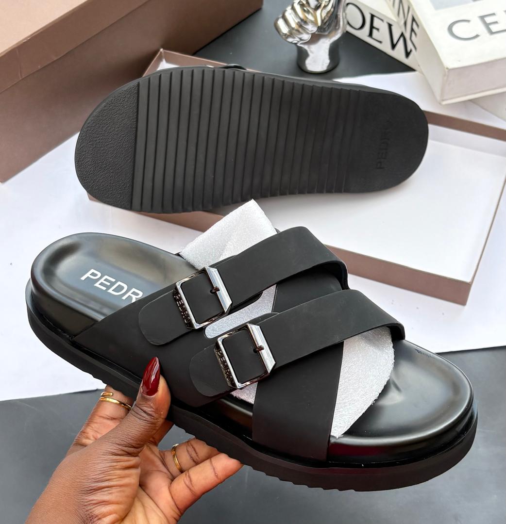Premium Double-Strap Buckle Slide Sandals — image 1