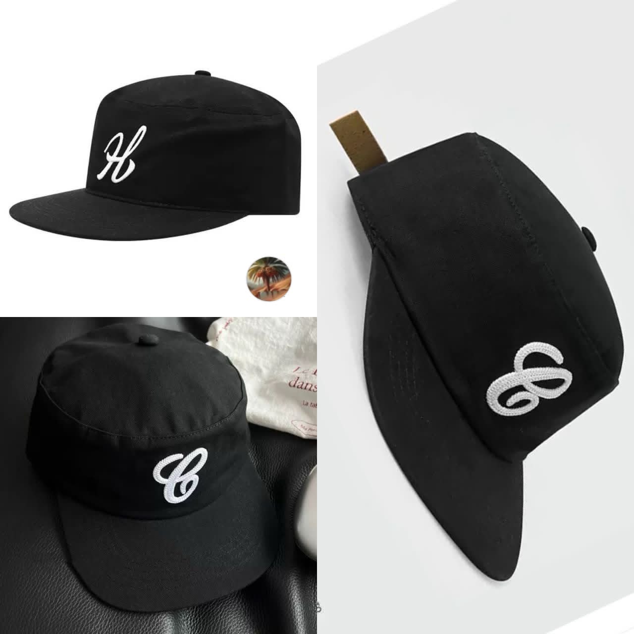 Print Flat-Top Cadet Cap – Embroidered Script Letter Streetwear Hat — image 1