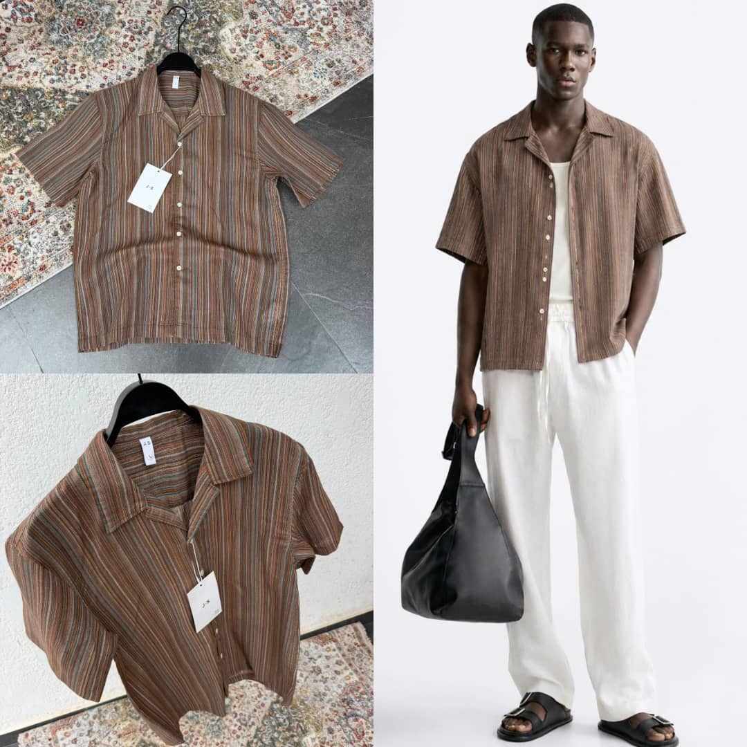 Relaxed Camp-Collar Striped Short-Sleeve Shirt — image 1